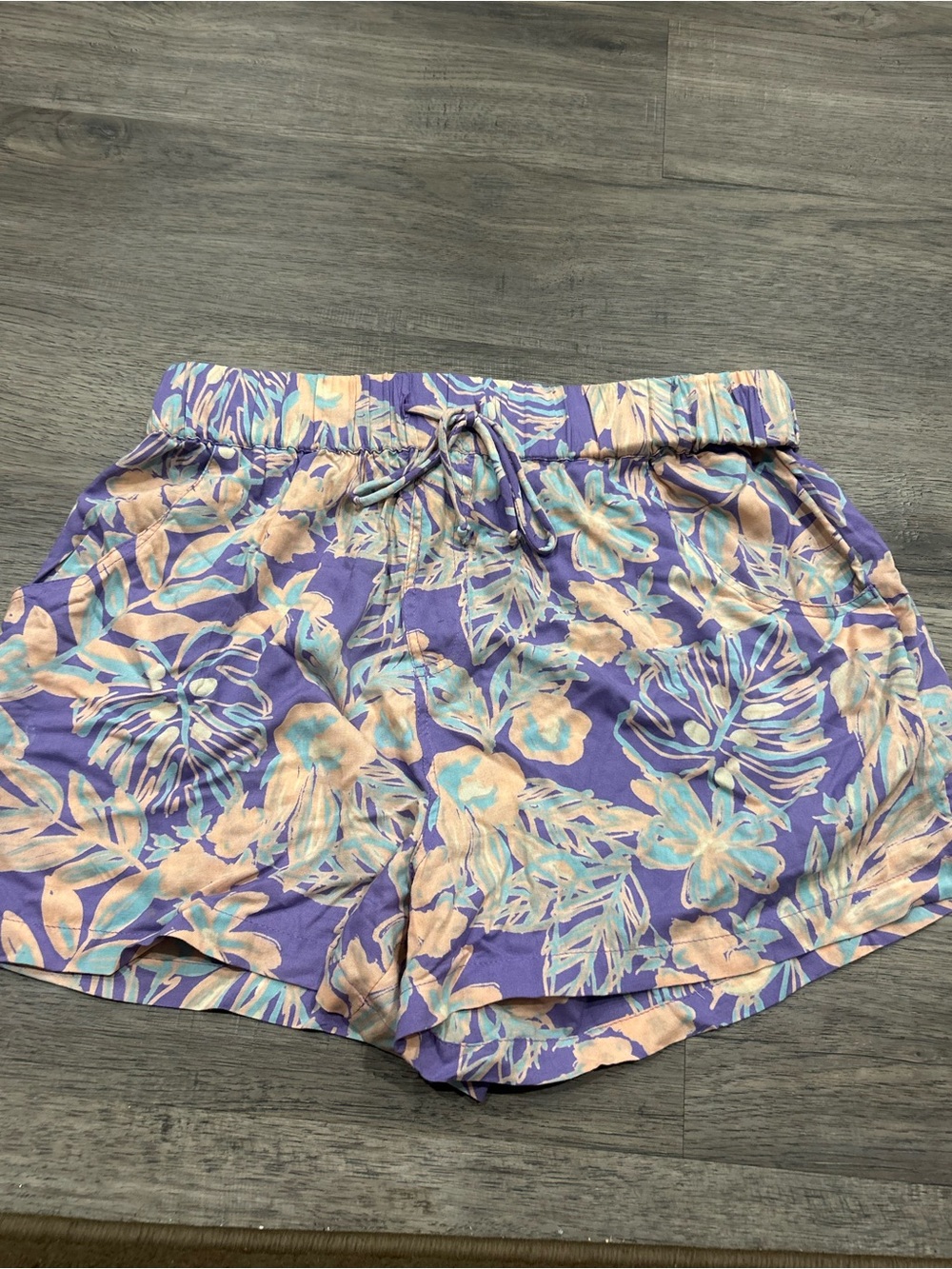 Rip Curl Purple Tropical Print High-Waist Drawstring Shorts